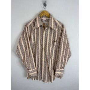 Vintage 70s Torega BVD Fisco Mens Geometric Stripe Button Shirt 16.5 L Tall